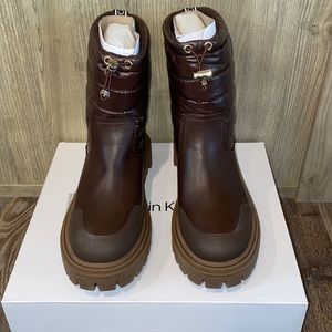 Calvin Klein Women’s Relika Lug Sole Nylon puffy boots NEW WITH BOX Size: 8